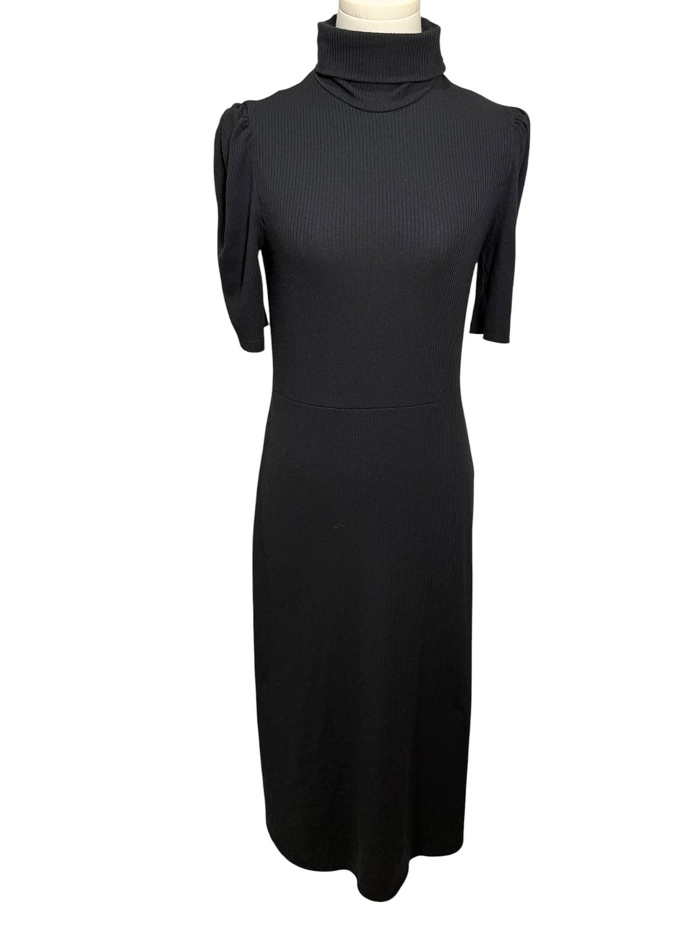 Zara Ribbed Knit Turtleneck Fit & Flare Midi Dress Black Size M - Picture 2 of 6